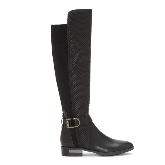 Chic Chevron Vince Camuto Black Leather OTK Boots - Picture 4 of 8